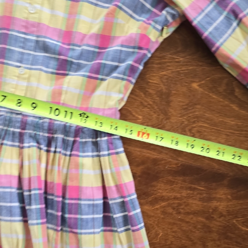 Lands' End Pastel Plaid Button‑Front Midi Dress — Pink, Yellow, Blue - Picture 4 of 7
